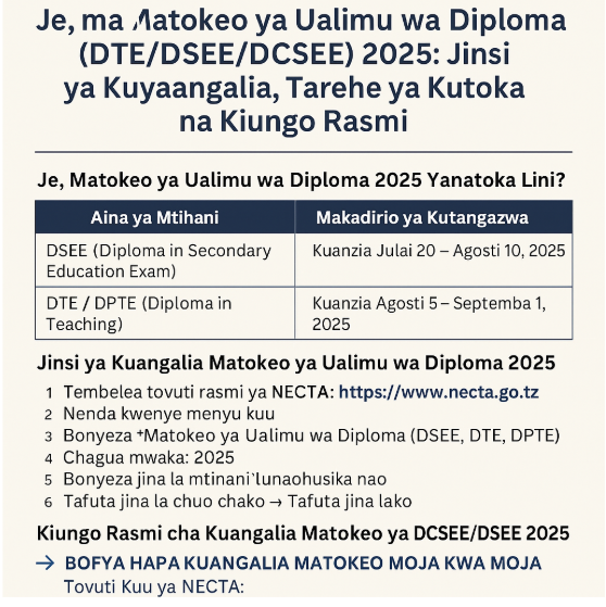 Matokeo Ya Ualimu wa Diploma (DTE/DSEE/DCSEE) 2025/2026