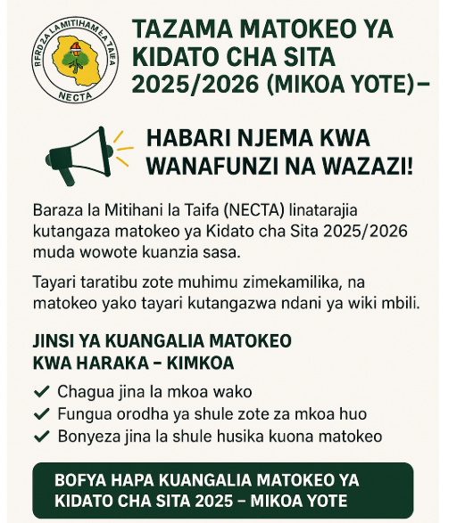 Tazama Matokeo ya Kidato cha sita 2025/2026 (Mikoa Yote)